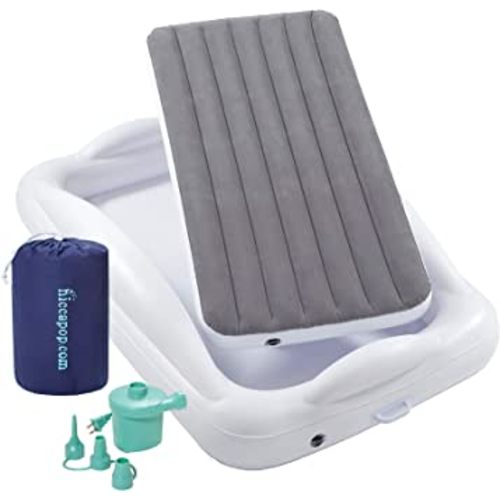 hiccapop Inflatable Toddler Travel Bed with Safety Bumpers [4-Sided] | Portable Toddler Bed for Kids | Toddler Air Mattress | Kids Air Mattress - Grey