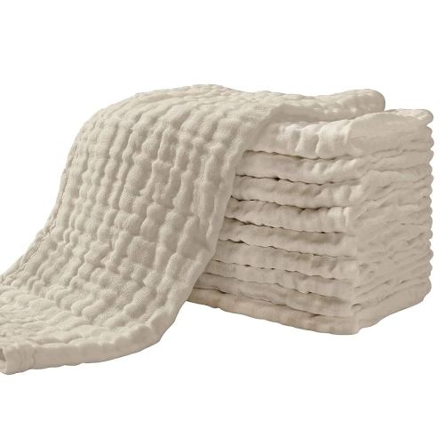 Yoofoss Muslin Burp Cloths for Baby 10 Pack 100% Organic Cotton Baby Washcloths for Boys Girls Large 20''X10'' Super Soft and Absorbent Apricot White
