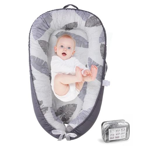 Baby Lounger, hovikoki Baby Lounger for Newborn, Infant Lounger with Baby Lounger Cover, Baby Nest Lounger for 0-24 Months, 100% Cotton Soft Breathable Baby Floor Seat for Home & Travel - Dark Grey