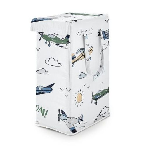 Sweet Jojo Designs Boy Foldable Laundry Hamper with Handles Vintage Airplane Green Blue and Yellow