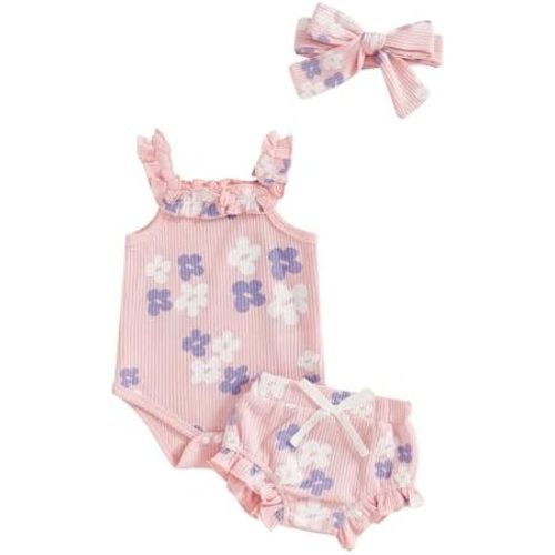 Newborn Baby Girl Clothes Floral Sleeveless Romper Bodysuit + Ruffle Bloomers Shorts Infant Summer Outfits Set