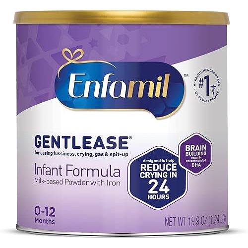Enfamil Gentlease Baby Formula, Reduces Fussiness, Gas, Crying and Spit-up in 24 hours, DHA & Choline to support Brain development, Value Powder Can, 19.9 Oz