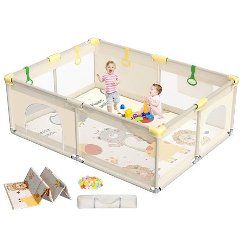 CoziBB Baby Playpen with Mat, 71" × 59" Extra Large Playpen for Toddler, Play Yard, Baby Fence Play & Sleep Area for Indoor & Outdoor