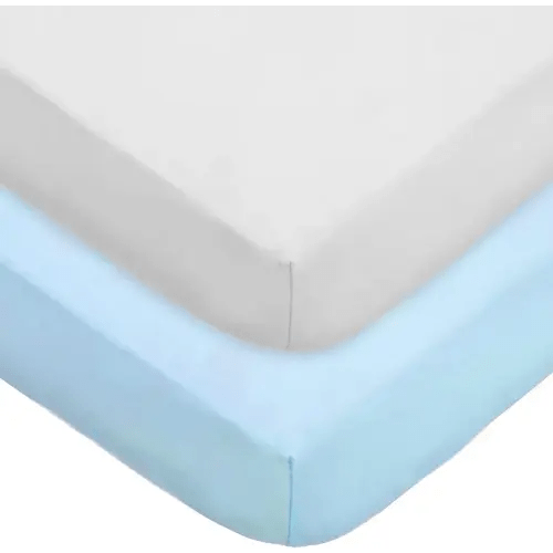 American Baby Company 2 Pack Fitted Crib Sheets 28" x 52", Soft Breathable Neutral 100% Cotton Jersey Sheet, Blue and White, for Boys and Girls, Fits Crib and Toddler Bed mattresses