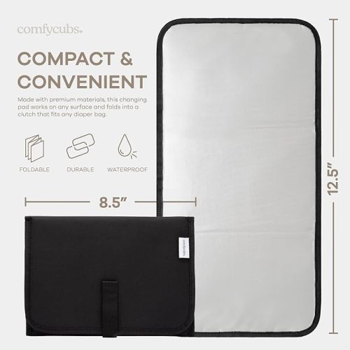 Comfy Cubs Baby Changing Pad Compact Size - Waterproof Diaper Changing Mat with Cushioned Pillow - Soft & Lightweight, Foldable Design for Travel - Stylish Design for Boys and Girls - Solid Black