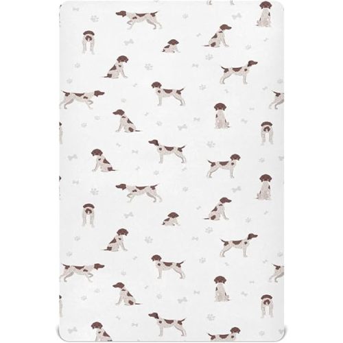 German Shorthaired Pointer Crib Sheets for Boys Girl Cute Puppy Mattress Cover Cartoon Pet Dog Pattern Standard Crib Sheets Fitted Animal Theme Unisex Toddler Baby Bed Sheets 28x52 Inch