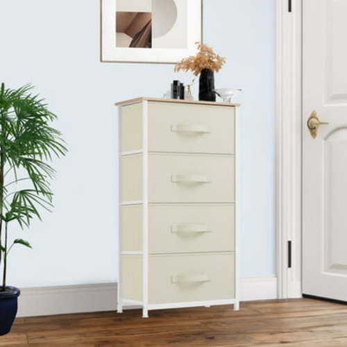 Uforic 4 Drawer Dresser Fabric Chest of Drawers Furniture Storage Organizer for Living Room,Bedroom,Hallway,Nursery Cream White