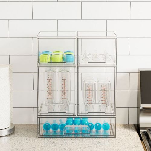SpaceAid Baby Bottle Storage Organizer, 5-Pack Stackable Acrylic Drawer Unit with 2 Small, 2 Medium & 1 Large Bin for Countertop, Cabinet, Vanity