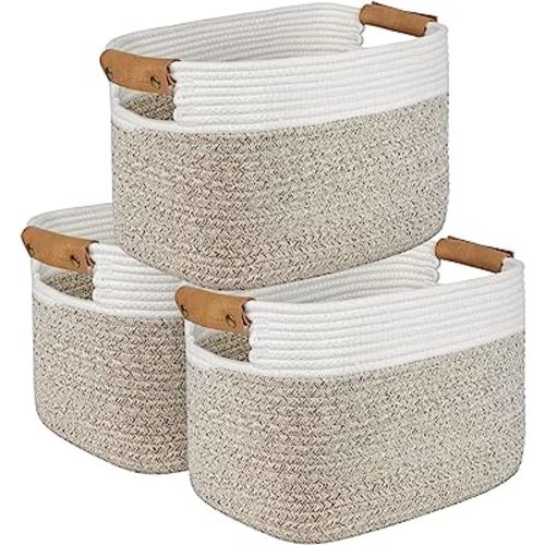 AivaToba Cotton Rope Basket, Storage Basket for Organizing, 15”x10”x9.5” Woven Basket with Handles, Organizing Baskets for Living Room, Shelves, Pack of 3