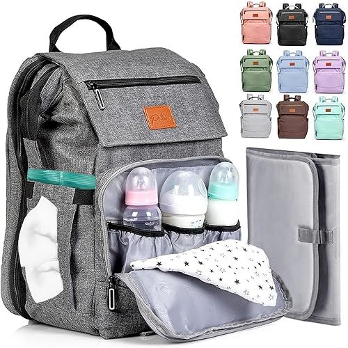 Pillani Baby Diaper Bag Backpack - Baby Bag for Girls & Boys, Large Waterproof Diaper Backpack - Baby Shower Gifts for Boys & Registry Must Haves - Travel Diaper Bags with Changing Pad - Newborn Stuff