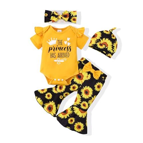 SODLON Newborn Baby Girl Clothes Outfits Infant Clothing Ruffle Romper Top Floral Pants Outfit Sets for Baby Girls 0-18M