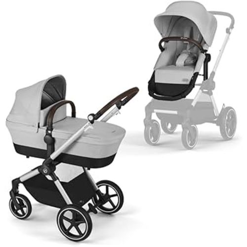 Cybex EOS 2-in-1 Stroller - Bassinet Stroller Converts to Toddler Stroller with One-Hand Recline - Bassinet and Toddler Seat Included, Reversible & Travel System Ready, Lava Grey