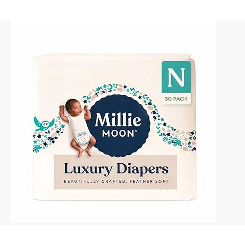Millie Moon Luxury Disposable Baby Diapers Newborn Size I 30 Count I Ultra Soft Comfort, Absorbent Core for Day & Night Use, Wetness Indicator, Gentle Materials, Secure Fit