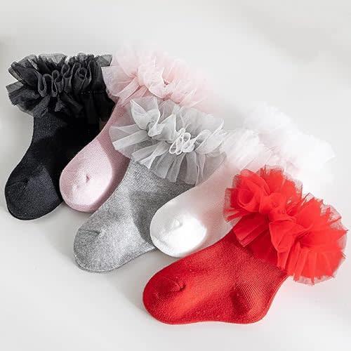 Toddler Ruffle Baby Girls Socks Cute Princess Knit Cotton Lace Top Frilly Infant White Dress Socks