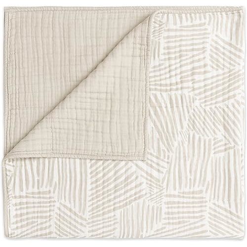babyletto 100% Organic Cotton Quilt, GOTS-Certified, 3-Layers of Ultra-Soft and Breathable Muslin - Oat Stripe