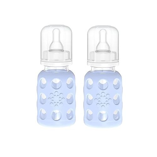 Lifefactory Glass Baby Bottle BPA Free | Protective Silicone Sleeve | 4 oz Pack of 2 | Blanket