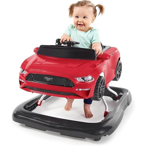 Bright Starts Ford Mustang 4-in-1 Red Baby Activity Center & Push Walker with Removable Interactive Steering Wheel -Toy, 6 Months and up