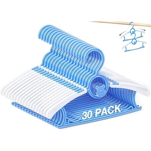 Baby Hangers 30 Pack,Non-Slip Plastic Kids Hangers for Closet, Adjustable Infant Toddler Clothes Hanger, Durable Nursery Organizer for Newborn Children(Blue)