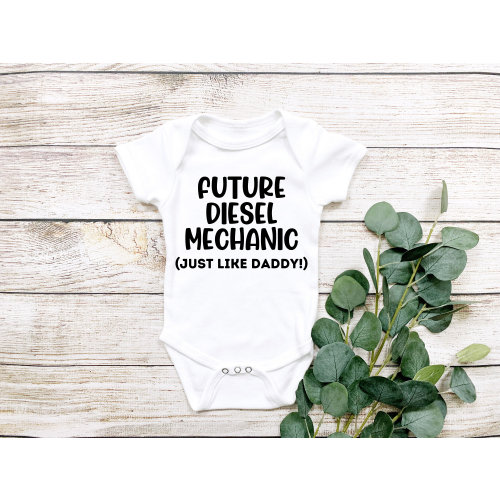 Future diesel mechanic just like daddy bodysuit for babies, Infant apparel for dad, Blue collar baby announcement, Father son baby outfit