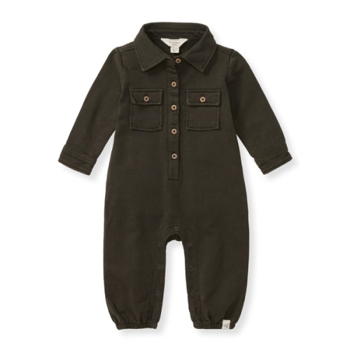 Button Down Organic Cotton Jumpsuit - Shadow