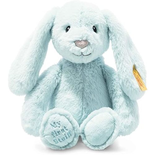 Steiff Soft Cuddly Friends My First Hoppie Rabbit 10", Premium Stuffed Animal, Light Blue