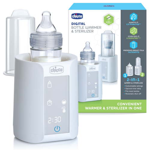 Chicco Digital Bottle Warmer & Sterilizer for Breast Milk, Formula, and Baby Food - White, New