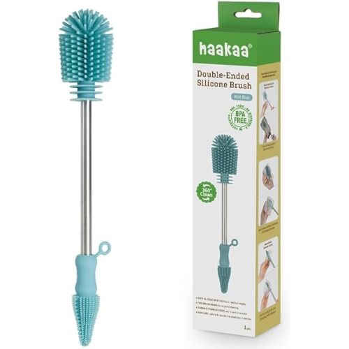 Haakaa Silicone Cleaning Brush Kit – Household Cleaning Brushes for Bottles and Crevices – Food-Grade Silicone: Dishwasher Safe (Brush-Mist Blue)