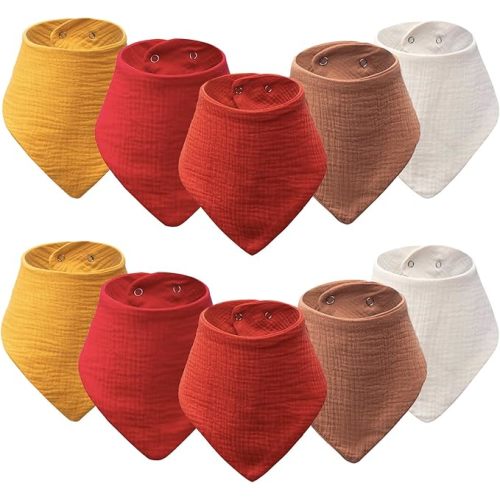 10-Pack Baby Bandana Bibs, Soft 100% Cotton Absorbent Drool & Teething Bibs for Newborn Infant Boys Girls