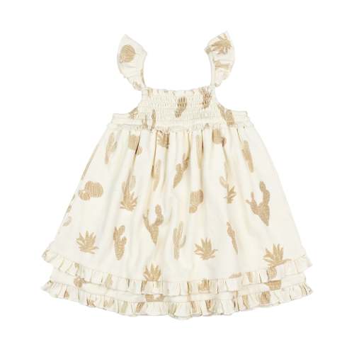 Organic Smocked Summer Dress in Buttercream Cactus
