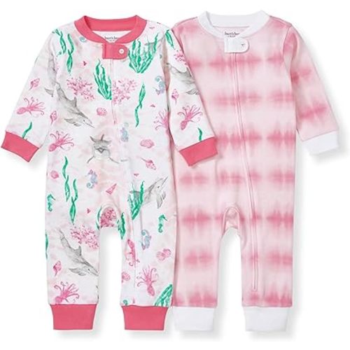 Burt's Bees Baby Girls Pajamas, Sleep and Play Loose Fit, 100% Organic Cotton Soft One-piece PJs, Sizes NB to 6-9 Months