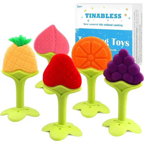 Teething Toys (5 Pack) - Tinabless Infant Teething Keys Set, BPA-Free, Natural Organic Freezer Safe for Infants and Toddlers, Silicone Baby Teethers