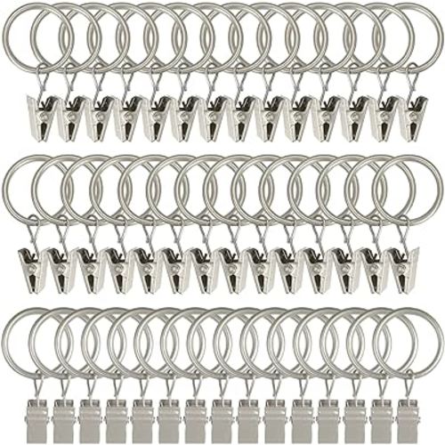 Amazon.com: WeeksEight 44 Pack Matte Silver Curtain Rings with Clips, Curtain Hooks Hangers Clip Rings for Hanging Drapes Bows Hat, Drapery Rings 1 in I D, Fits up to 5/8 in Diameter Curtain Rod. : Home & Kitchen