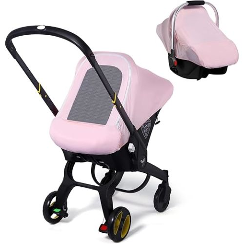 Car Seat Covers for Babies, Original Baby Car Seat Cover for Girls Boys, Stretchy Infant Carseat Canopy with Adjustable Breathable Mesh Window & Pocket, Kick-Proof Stroller Cover for Spring Summer