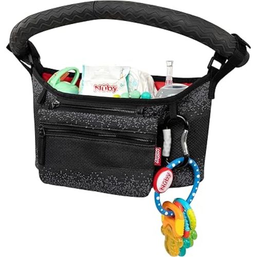 Nuby Eco Baby Stroller Organizer - Includes Carabiner - Stroller Accessories for Babies and Toddlers - Black