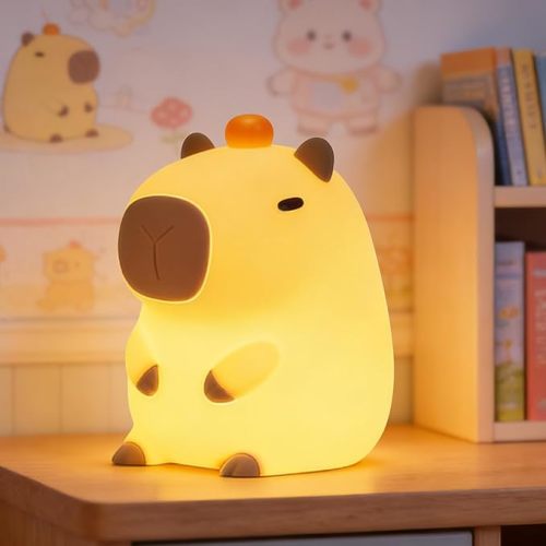 Capybara Night Light, Long-Lasting Silicone Squishy Lamp, Cute Animal Nursery Light with 20-Min Timer, Dimmable Bedside Lamp for Kids Room, College Dorm Decor, Funny Gifts for Girls Boys Baby