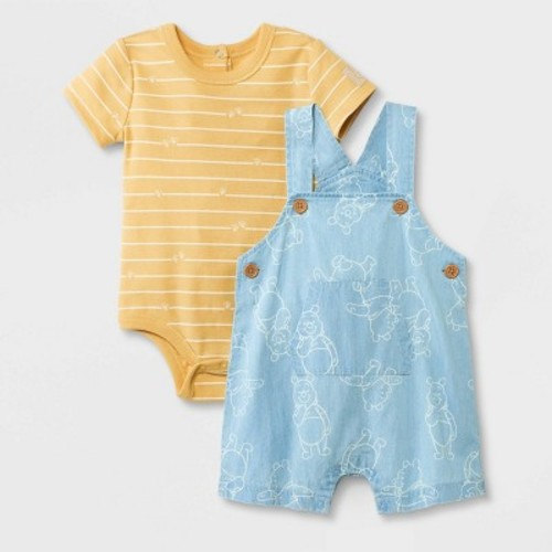 Baby Boys' Disney Winnie the Pooh Short Sleeve Shortalls Set - Blue 3-6M