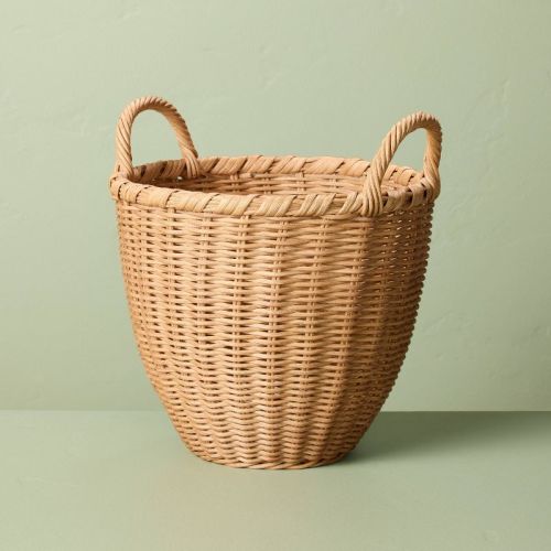 Small Round Woven Rattan Storage Basket with Handles - Hearth & Hand™ with Magnolia