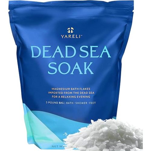 Dead Sea Bath & Foot Soak, Unscented Magnesium Bath Salt Flakes, Alternative to Epsom Salt, 5lbs with Over 250,000mg of Elemental Magnesium Per Bag