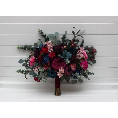 Jewel-tone wedding Emerald green purple magenta teal flowers Bridal bouquet Faux bouquet Boho wedding Wedding flowers