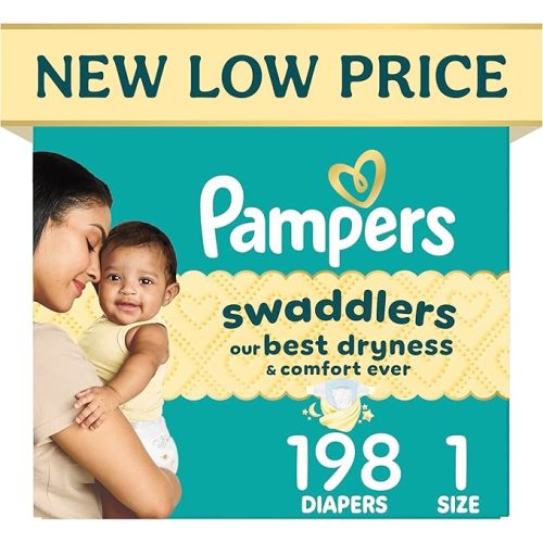 Pampers Swaddlers Diapers, Size 1 (8-14 lbs), 164 Count, Hypoallergenic, Absorbent, Keeps Baby Dry and Comfortable, Skin Safe Disposable Newborn Baby Diaper