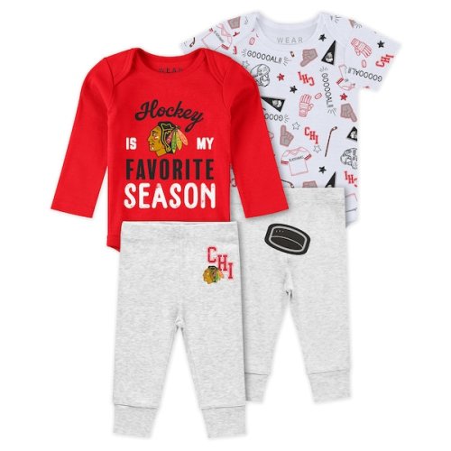 Newborn & Infant Chicago Blackhawks WEAR by Erin Andrews Turn Me Around Bodysuits & Pants 3-Piece Set