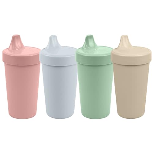 Re-Play Made in USA 10 Oz. Sippy Cups for Toddlers, Pack of 4 - Reusable Spill Proof Cups for Kids, Dishwasher/Microwave Safe - Hard Spout Sippy Cups for Toddlers 3.13" x 6.25", Desert Sands
