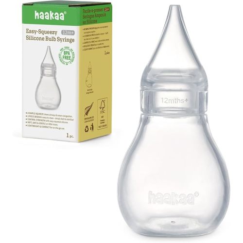 Haakaa Silicone Baby Nasal Aspirator | Nose Bulb Syringe | Easy-Squeezy Baby Nose Cleaner, Newborn Infant &Toddler - BPA Free Silicone