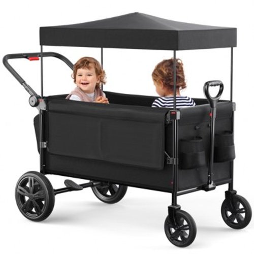 SACVON All-Terrain Stroller Wagon for Toddlers with Canopy, Parent Organizer, Adjustable Handlebar, 2 Cup Holders