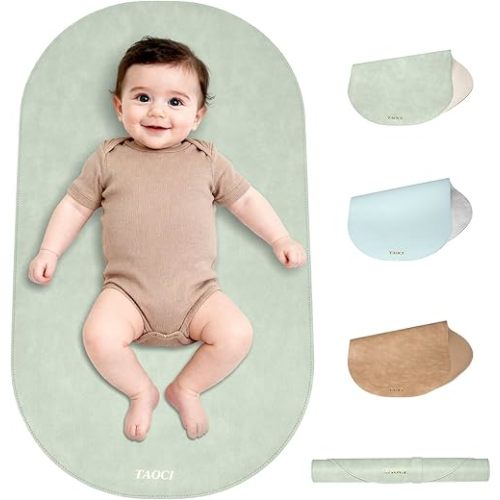 Portable Changing Pad - Baby Changing Pad, Wipeable Diaper Changing Pads, Waterproof Foldable Vegan Leather Portable Changing Mat for Travel & Home, Light Green, 27.5" x 15.7"