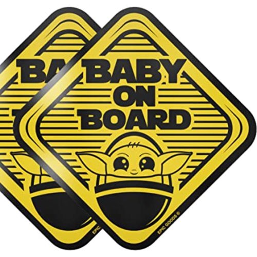EPIC Goods Cute Baby Yoda On Board Large (5x5) Vinyl Decal Stickers, 2-Pack Baby Gift Set - Safety Sign for Car Window, Truck, Van, Bumper, Laptop, Flask, Water Bottle (Stickers)