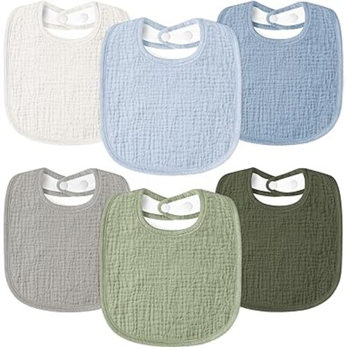 Muslin Baby Drool Bibs 6Pack Soft Square Adjustable Baby Bandana Bibs for Unisex Girls & Boys