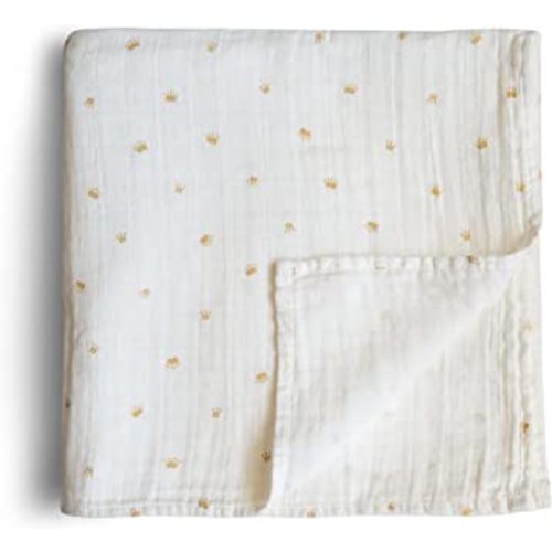 mushie Muslin Baby Swaddle Blanket | 100% Organic Cotton (Crowns)