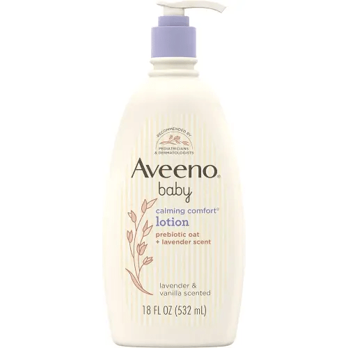 Aveeno Baby Calming Comfort Moisturizing Lotion with Relaxing Lavender & Vanilla Scents, Non-Greasy Body Lotion with Natural Oatmeal & Dimethicone, Paraben- & Phthalate-Free, 18 fl. Oz