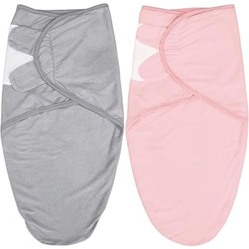 Biloban Baby Swaddles 0-3 Months for Girls, Cotton Swaddle Blanket, Newborn Essentials, Grey & Pink, 2 Pack